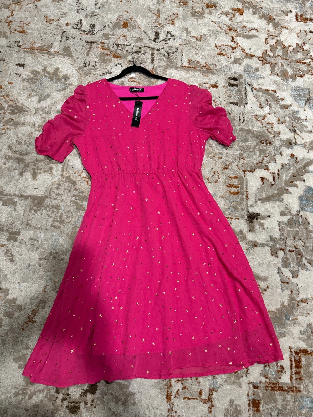 Allegra K Hot Pink Star-Print Midi Dress